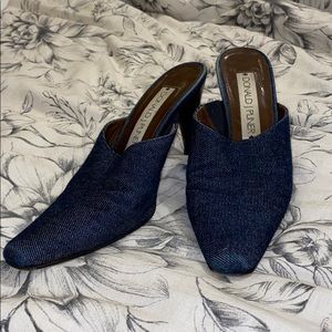 DONALD J PLINER Denim kitty heel mule